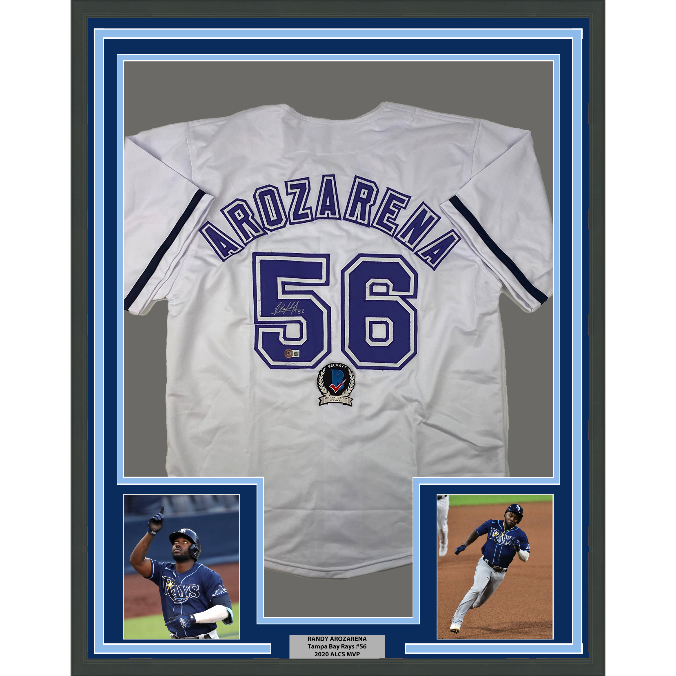 Framed Autographed/Signed Randy Arozarena 35x39 Tampa Bay White Retro Baseball Jersey Beckett BAS COA